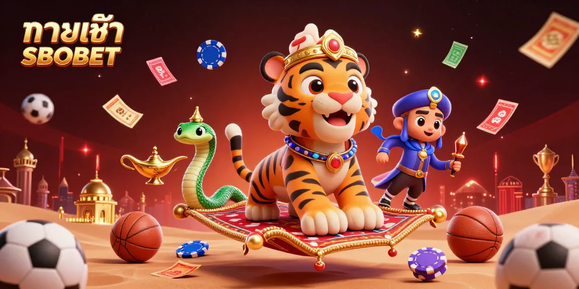 Play with ทางเข้า SBOBET and engage in thrilling sports betting adventures in a vibrant 3D illustration.