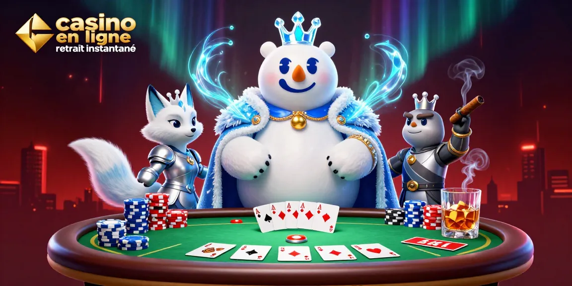 Jouez au casino en ligne retrait instantané avec notre ours polaire roi et renard en armure, ambiance riche.