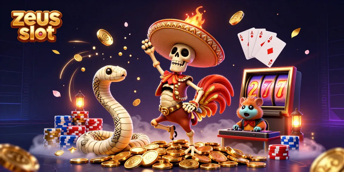 Spin lucky reels with zeus slot as dynamic characters celebrate over golden coins, creating a vibrant casino scene.