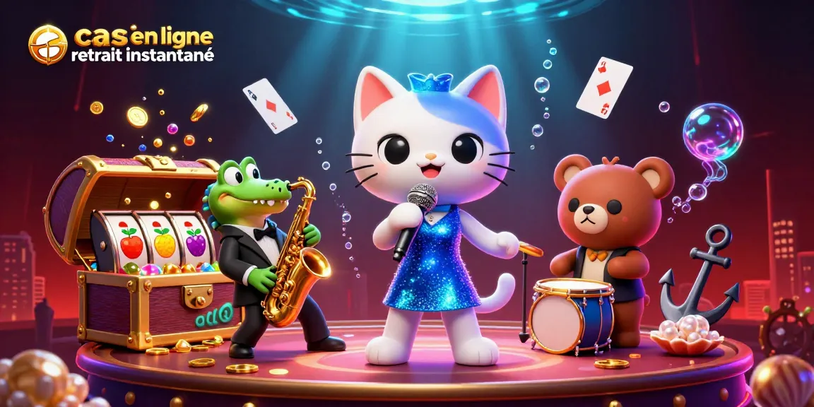 Jouez à casino en ligne retrait instantané avec des personnages de casino dans une scène animée remplie de richesse.