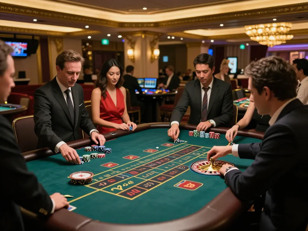 Pemain yang terlibat dengan meja roulette yang cerah di kasino paris888, menunjukkan permainan yang dinamis dan penuh semangat.