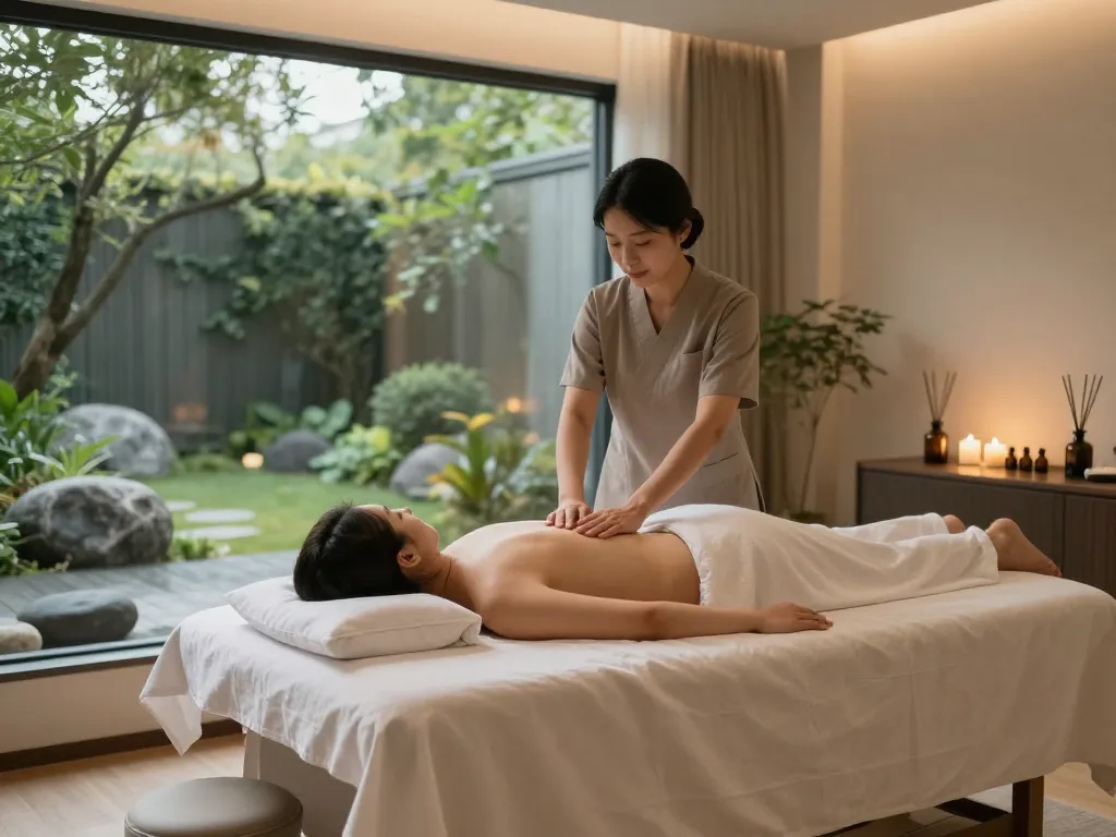 Client enjoying a 강남스웨디시 massage in a tranquil spa setting with ambient lighting.