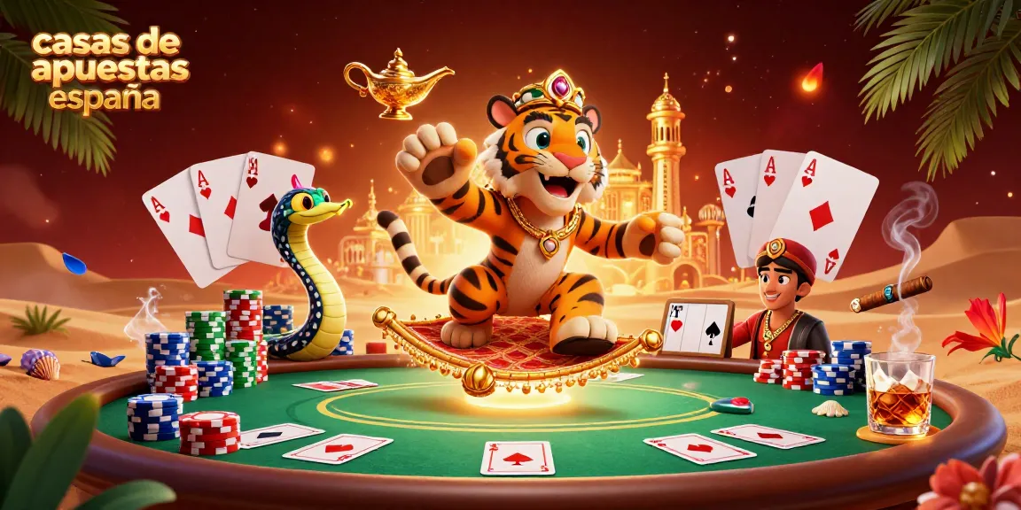 Apuesta en casas de apuestas en España con un sultán tigre y elementos de casino en un paisaje desértico.