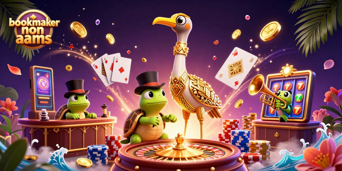 Giocare nei bookmaker non AAMS con bonus e scommesse sicure, illustrato con personaggi festosi.