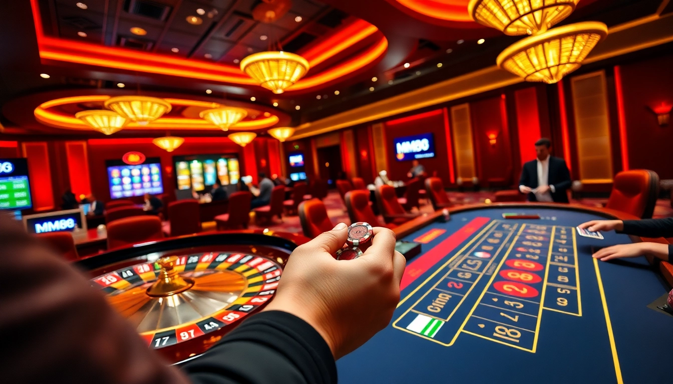 Experience high-stakes gaming at MM88 with poker chips on a luxurious casino table.