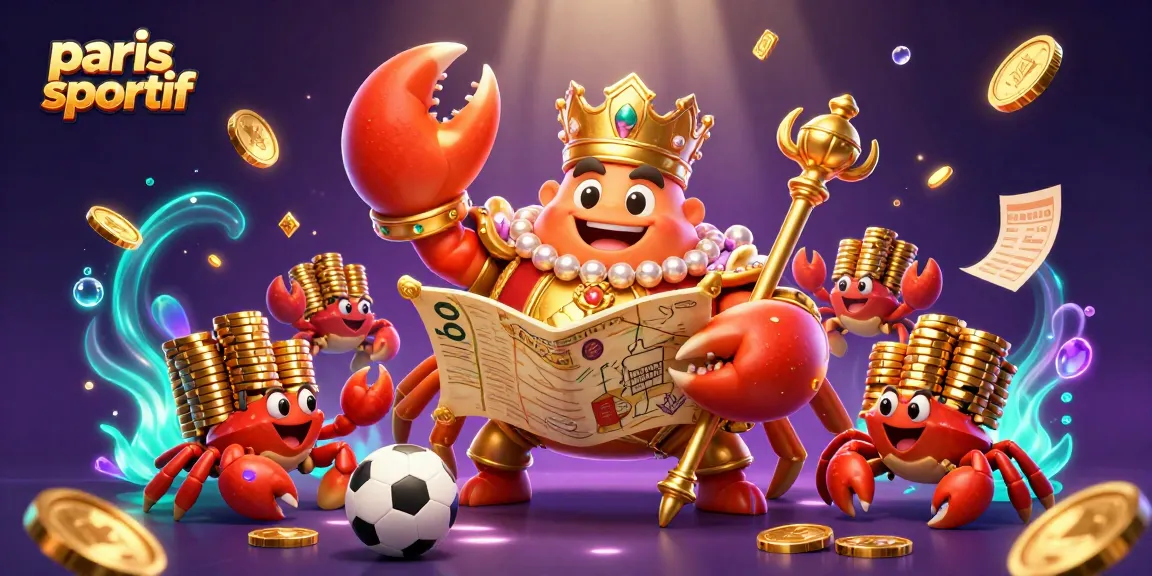 Les paris sportifs prennent vie avec un crabe doré et des éléments de casino colorés.