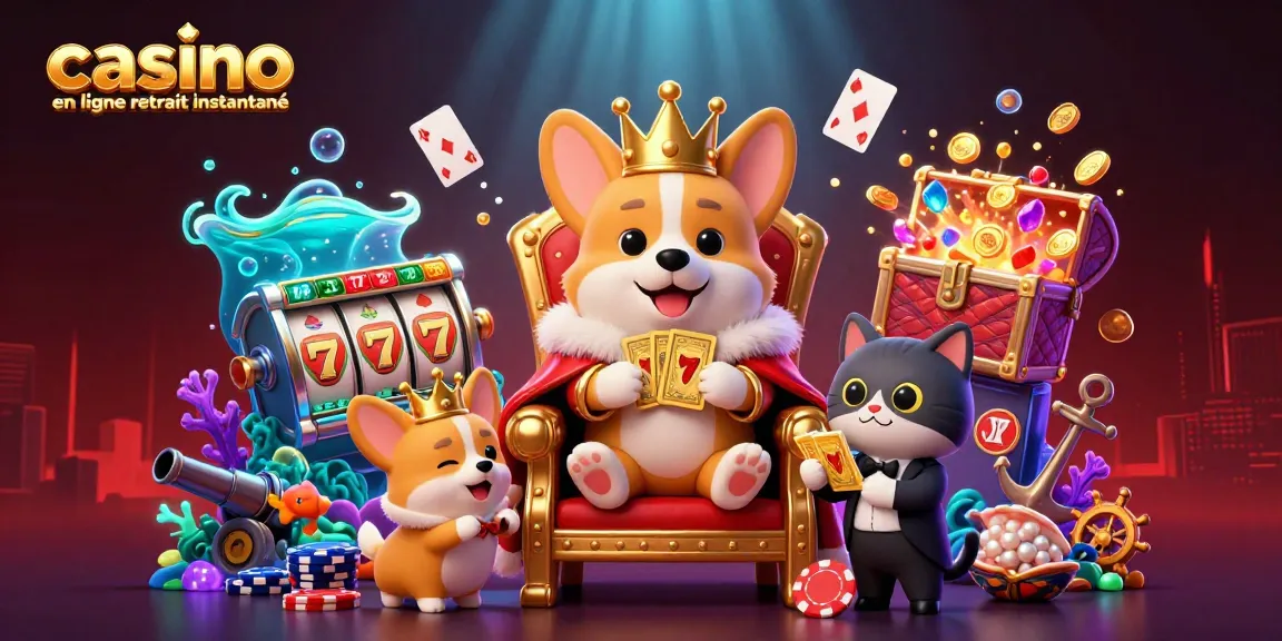 Le jeu au casino en ligne retrait instantané s'anime avec un corgi royal, un serveur chat et des jets de pièces d'or.