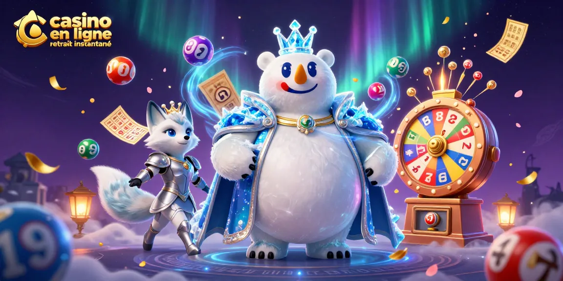 casino en ligne retrait instantané avec un ours polaire royal et un renard en armure entourés de jeux de loterie