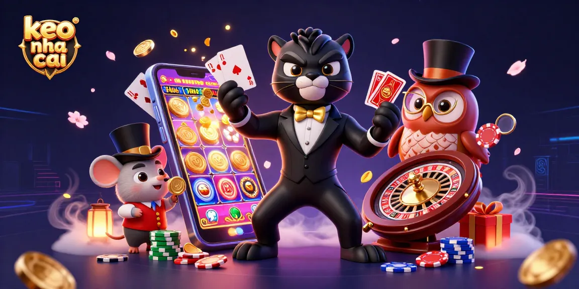 Engage in exciting casino fun with keo nha cai featuring a stylish panther and friends amid vibrant gaming elements.