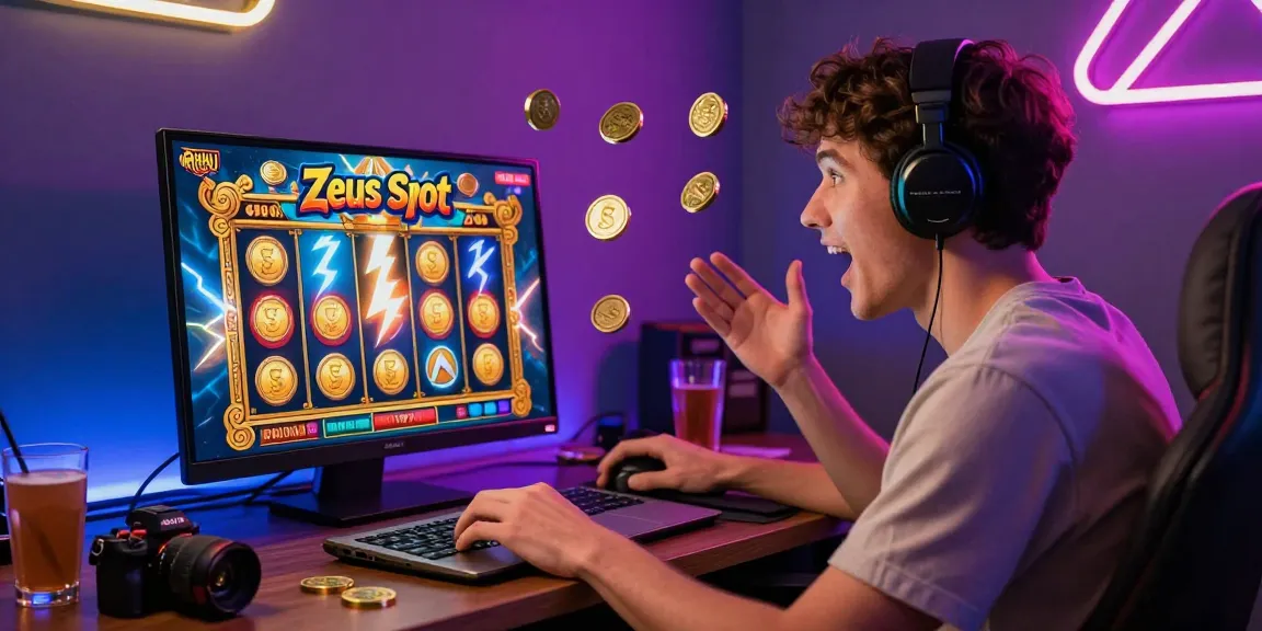Exciting demo zeus slot experience with a player spinning reels in an online casino setting, vibrant graphics and ambiance.