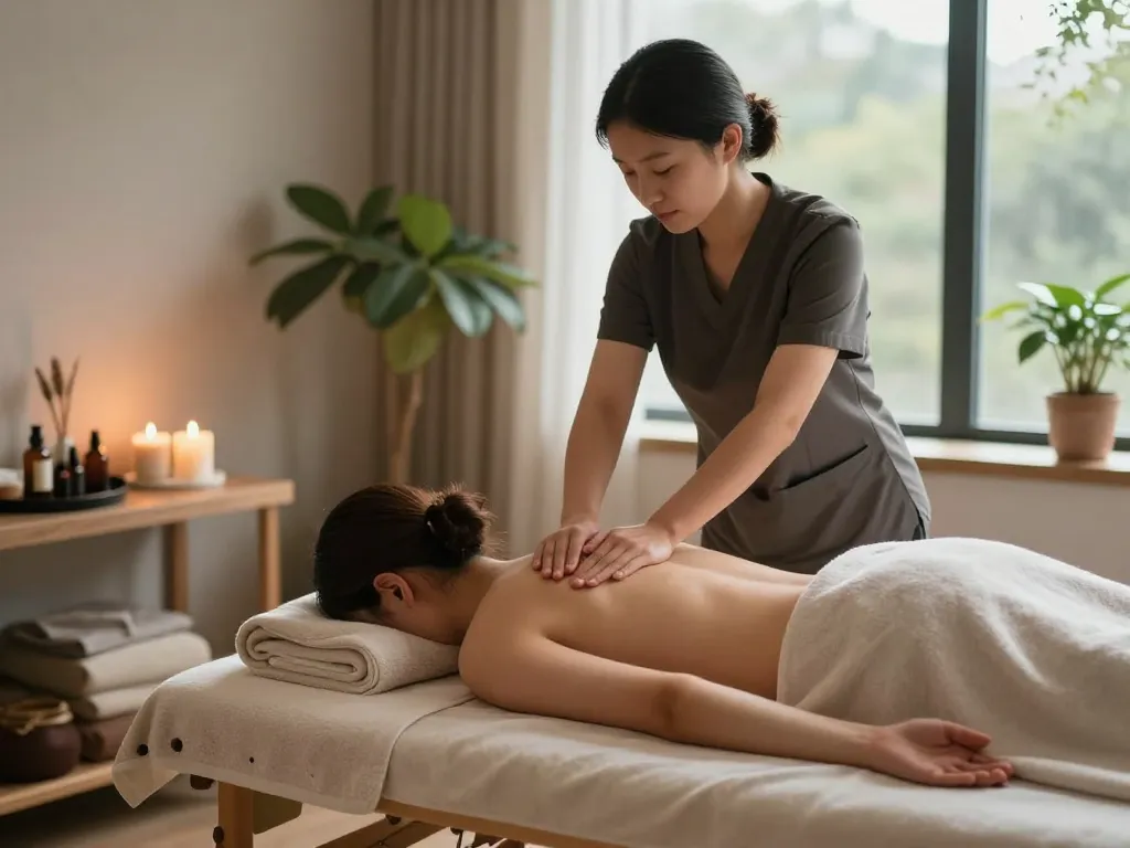 Experience a soothing Swedish massage at https://www.makangs.com/ in a serene spa atmosphere with calming elements and natural light.