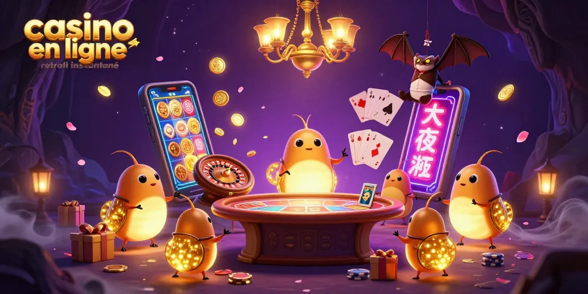 Découvrez le casino en ligne retrait instantané avec des vers luisants illuminant une scène dynamique de jeu.