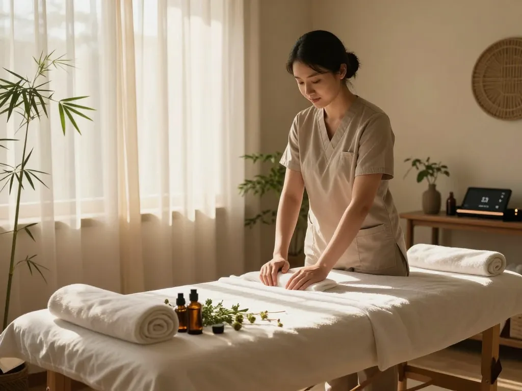 Relaxing 부전동마사지 therapy room with calming therapy elements and warm natural light.