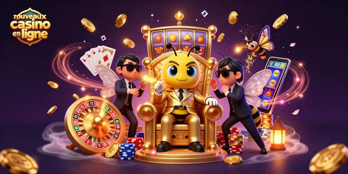 Un bumblebee chef de mob en costume flanqué de gardes, représentant les nouveaux casinos en ligne.