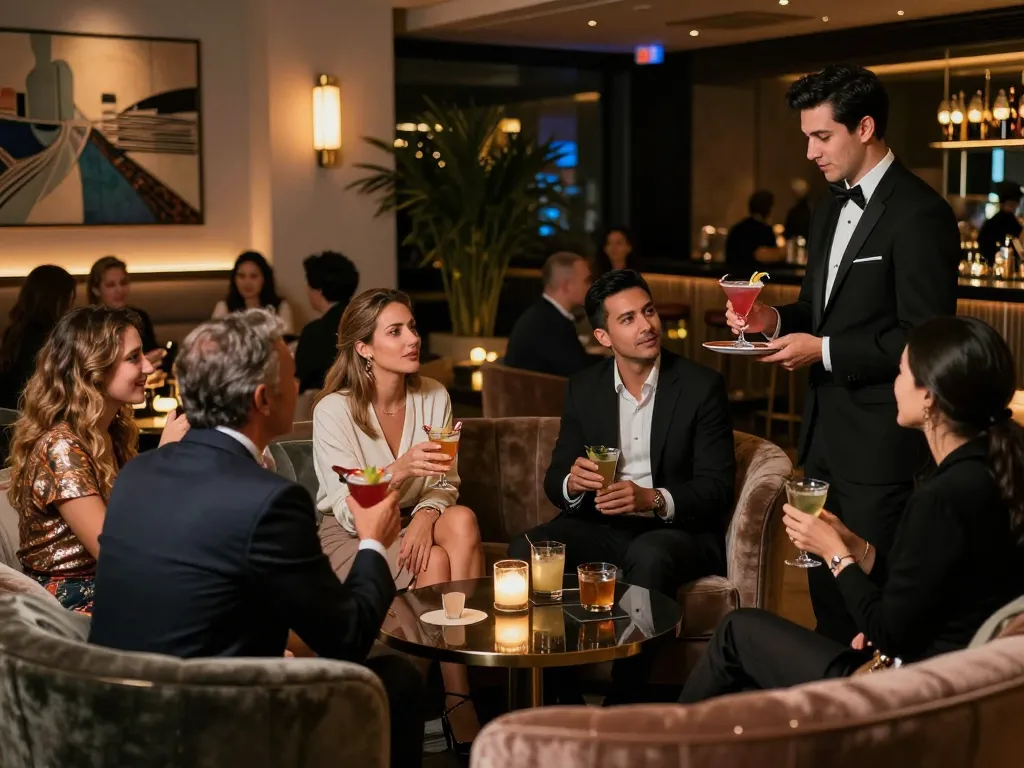 Experience 강남쩜오 in a luxury lounge with vibrant nightlife and elegant service.