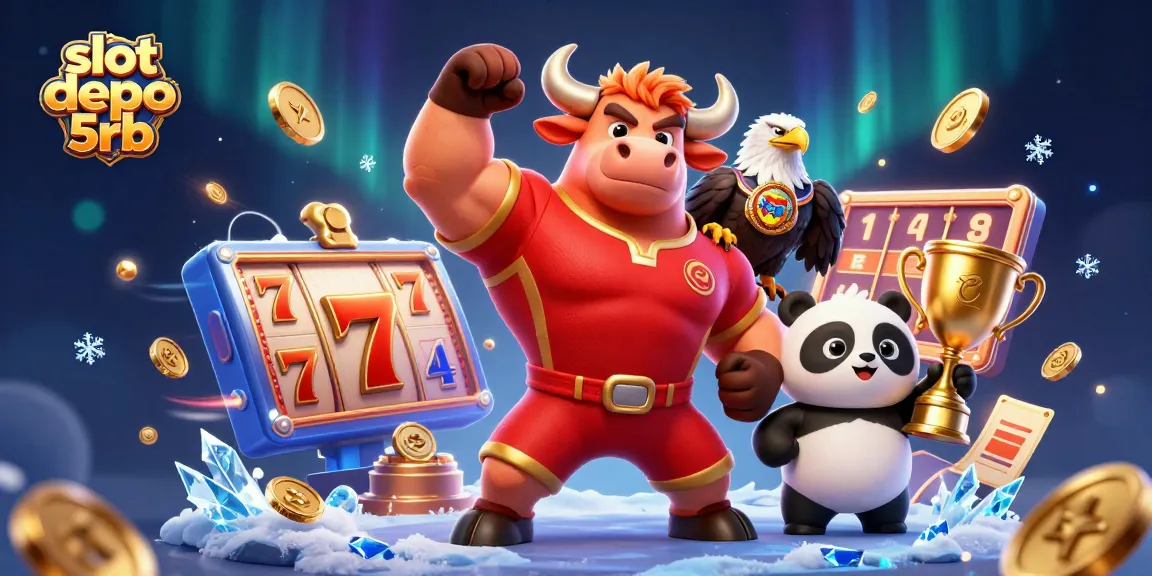 Play the exciting slot depo 5rb with a victory-themed 3D illustration showcasing unique characters and elements.