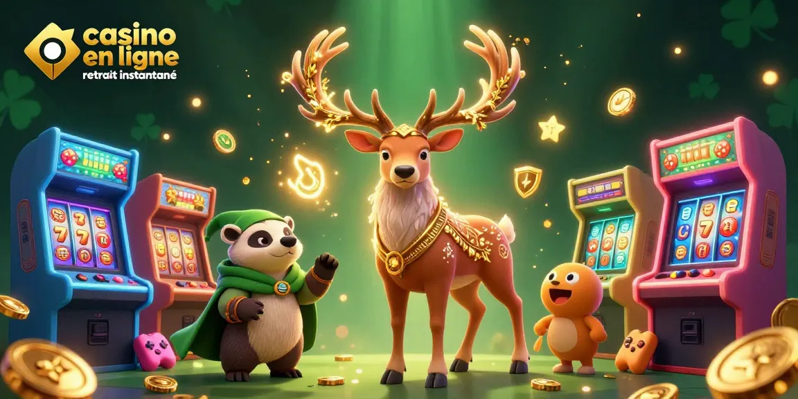 Gagnez gros avec casino en ligne retrait instantané, illustré par un cerf druide et une créature magique.
