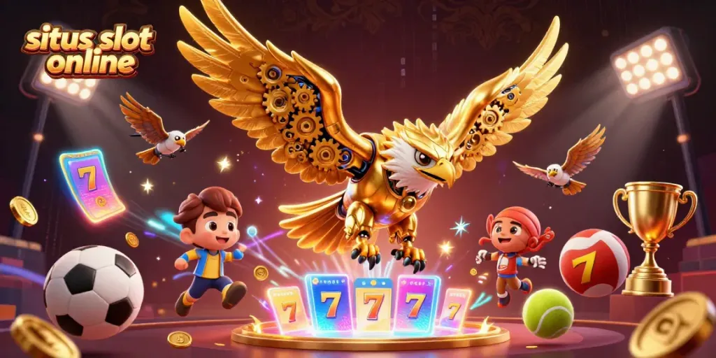 Gamer dengan situs slot online mengumpulkan jackpot dalam ilustrasi 3D yang menarik.