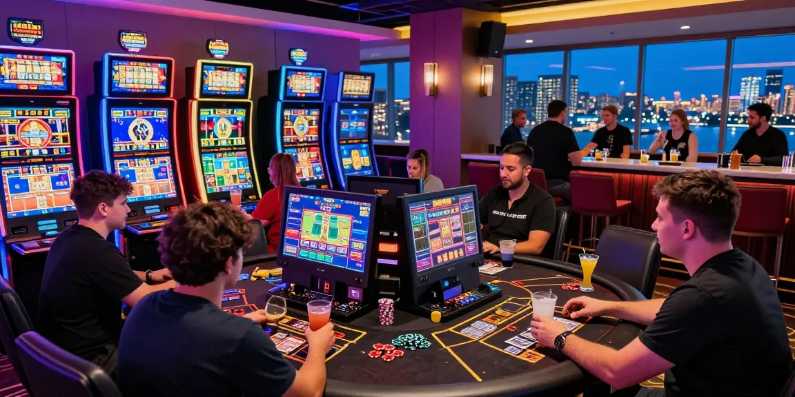 Exciting atmosphere at a credit card casino with vibrant gaming setting and enthusiastic players.