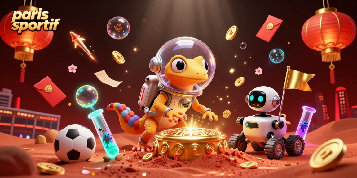Pari sportif avec un gecko martien et un rover dans un casino doré vibrant d'énergie.