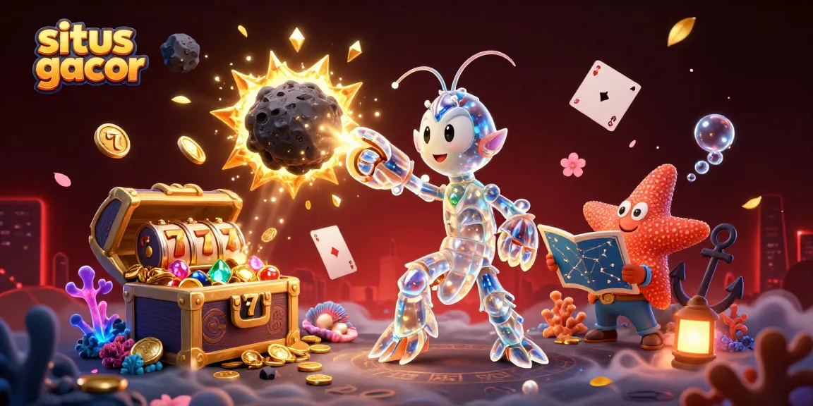 Experience the thrill of situs slot gacor with vibrant characters and dynamic casino elements in a captivating underwater scene.