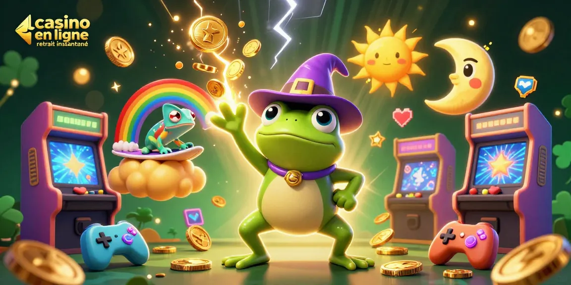 Plongez dans l'univers du casino avec le concept de "casino en ligne retrait instantané", illustré par des personnages colorés dans une scène dynamique.