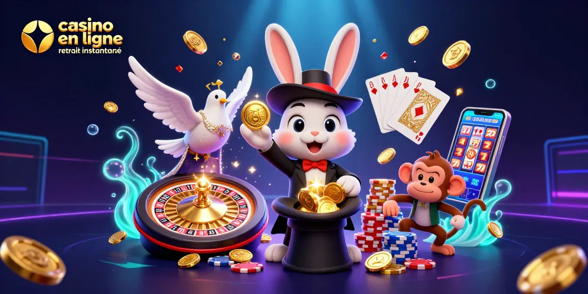 Attirez la chance avec un casino en ligne retrait instantané, où un magicien tire des pièces d'or d'un chapeau.