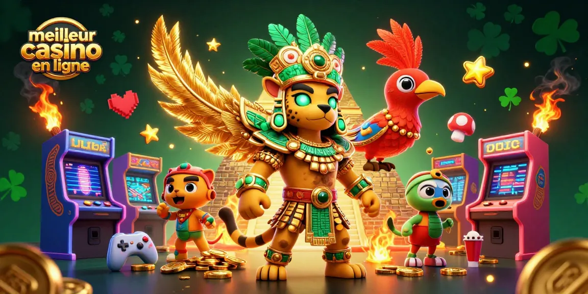 Illustre le meilleur casino en ligne avec des éléments de jeu vibrants et un prêtre jaguar dynamique.