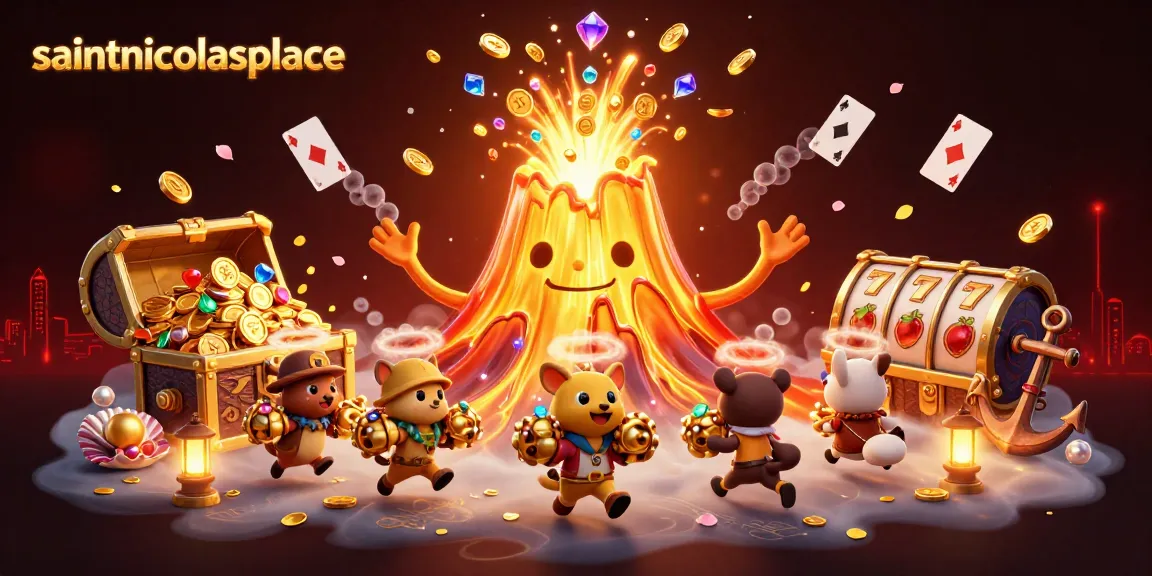 Enhance your gaming at saintnicolasplace with a triumphant volcano erupting treasure and vibrant casino elements.