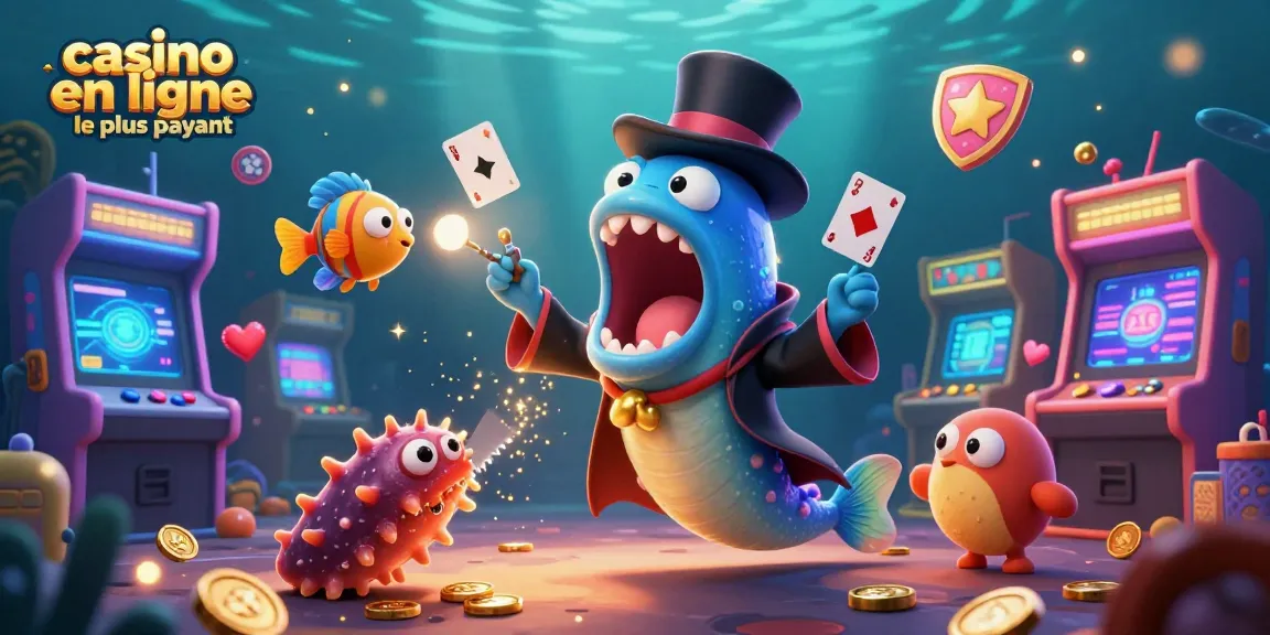 Découvrez l'illustration d'un casino en ligne le plus payant avec un poisson angler et un morse cartoon.