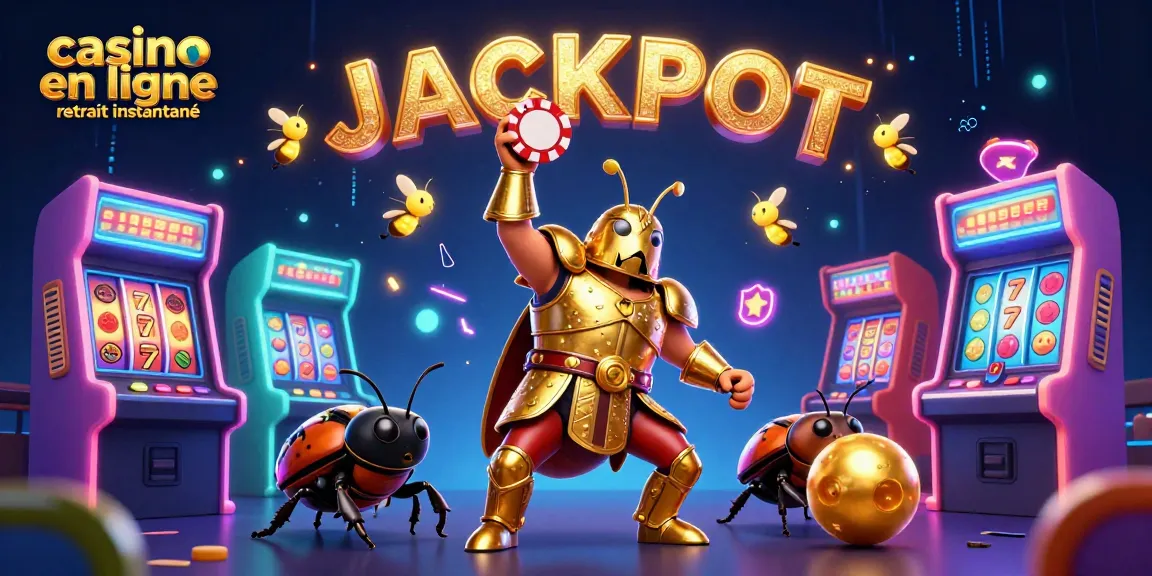 Le casino en ligne retrait instantané avec un scarabée gladiateur et des effets lumineux dynamiques.