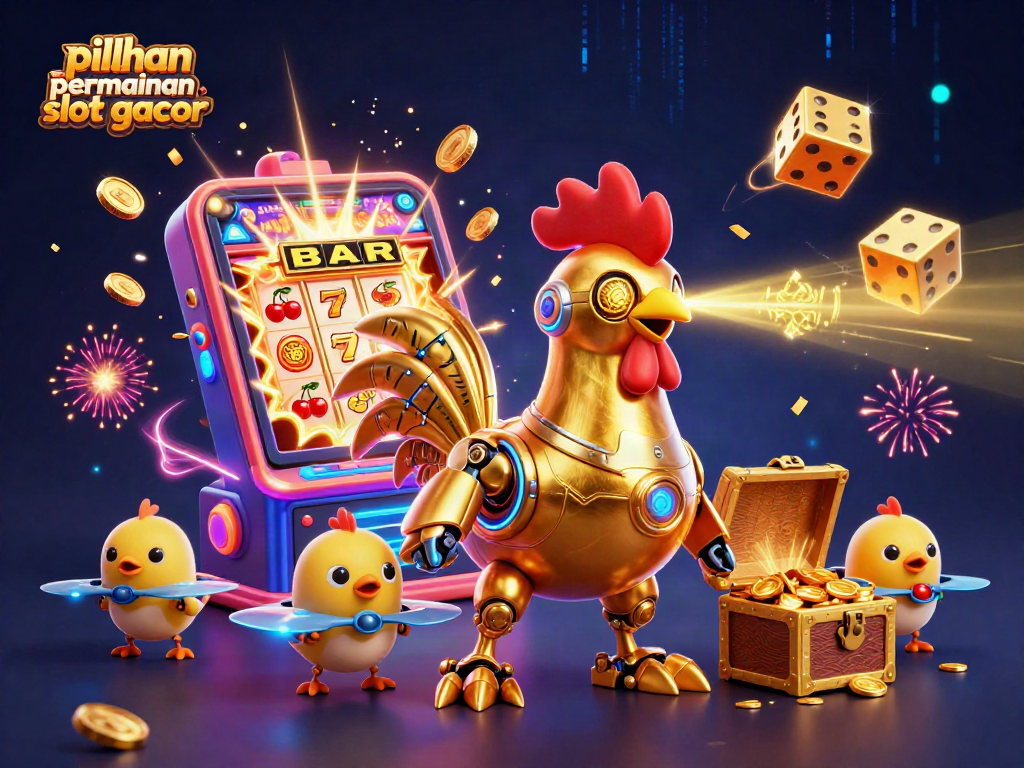 Gali pilihan permainan slot gacor terbaru dengan ilustrasi karakter unik dalam latar kasino yang megah.