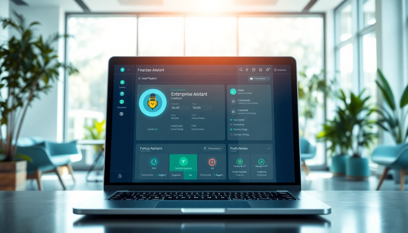 Showcasing the enterprise assistant platform in a modern workspace with a digital interface.