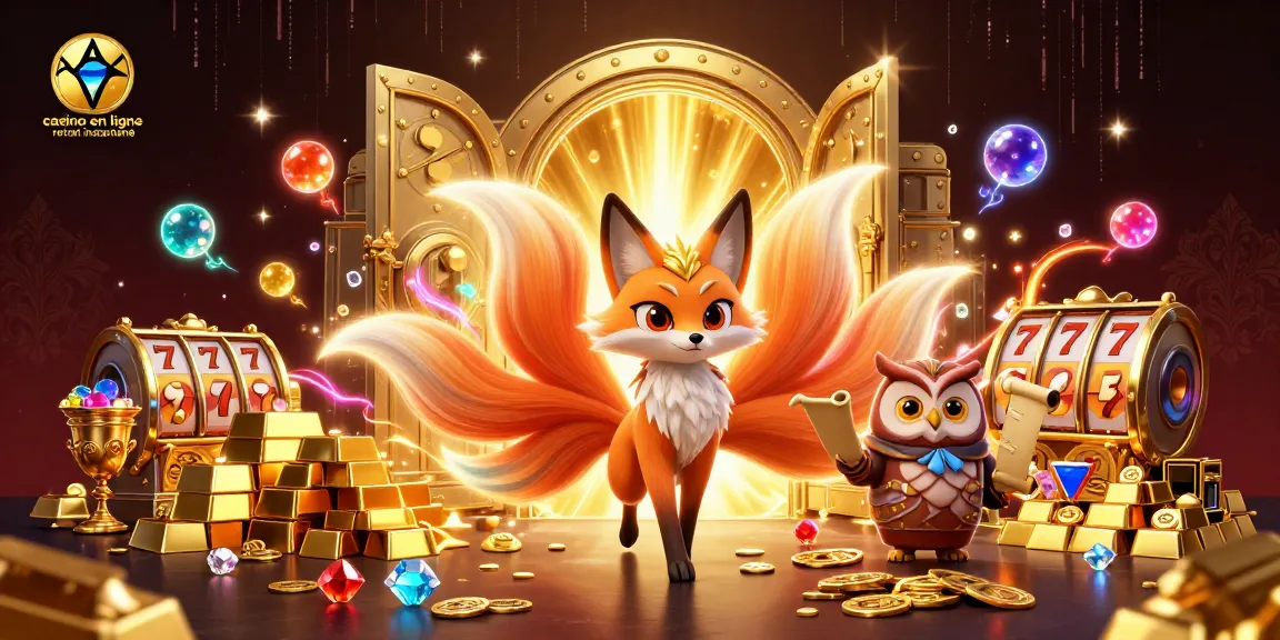 Venture dans le monde du casino en ligne retrait instantané avec un renard à neuf queues illuminé, des trésors étincelants, et une ambiance magique.