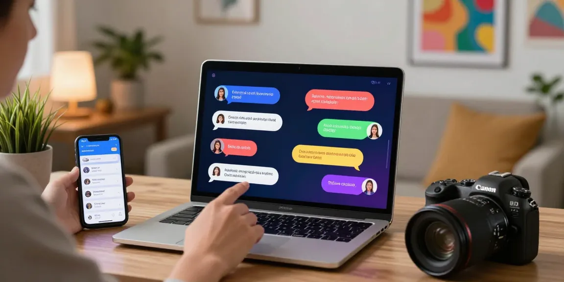 Engaging user experience of nsfw ai chat in a cozy workspace with vibrant dialogues.
