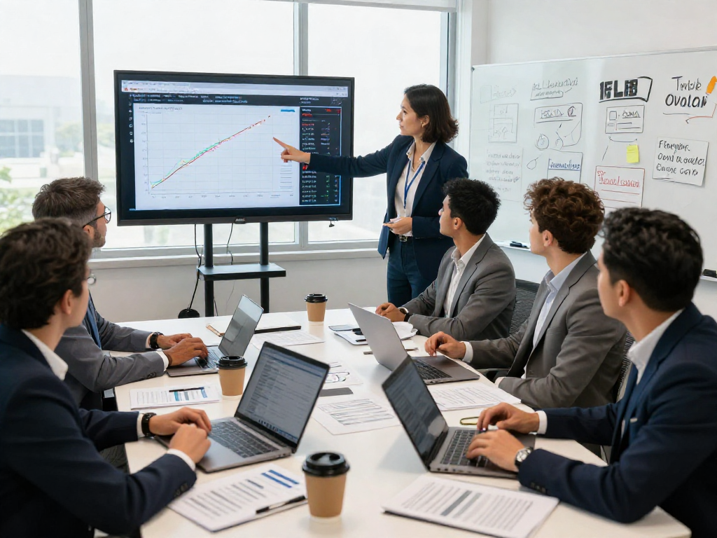 Team analyzing political ad performance measurement data in a modern office.