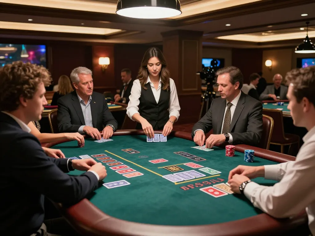 Players engage in a thrilling game at the hb88 blackjack table with a professional dealer.