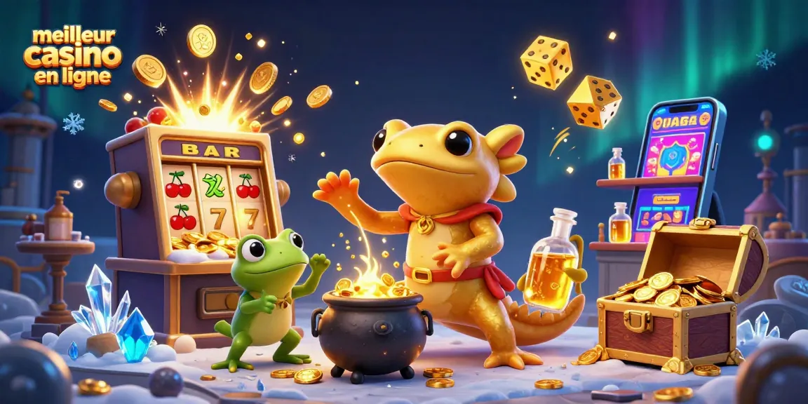 Profitez de l'expérience du meilleur casino en ligne avec des personnages animés et des machines à sous colorées, révélant des trésors.
