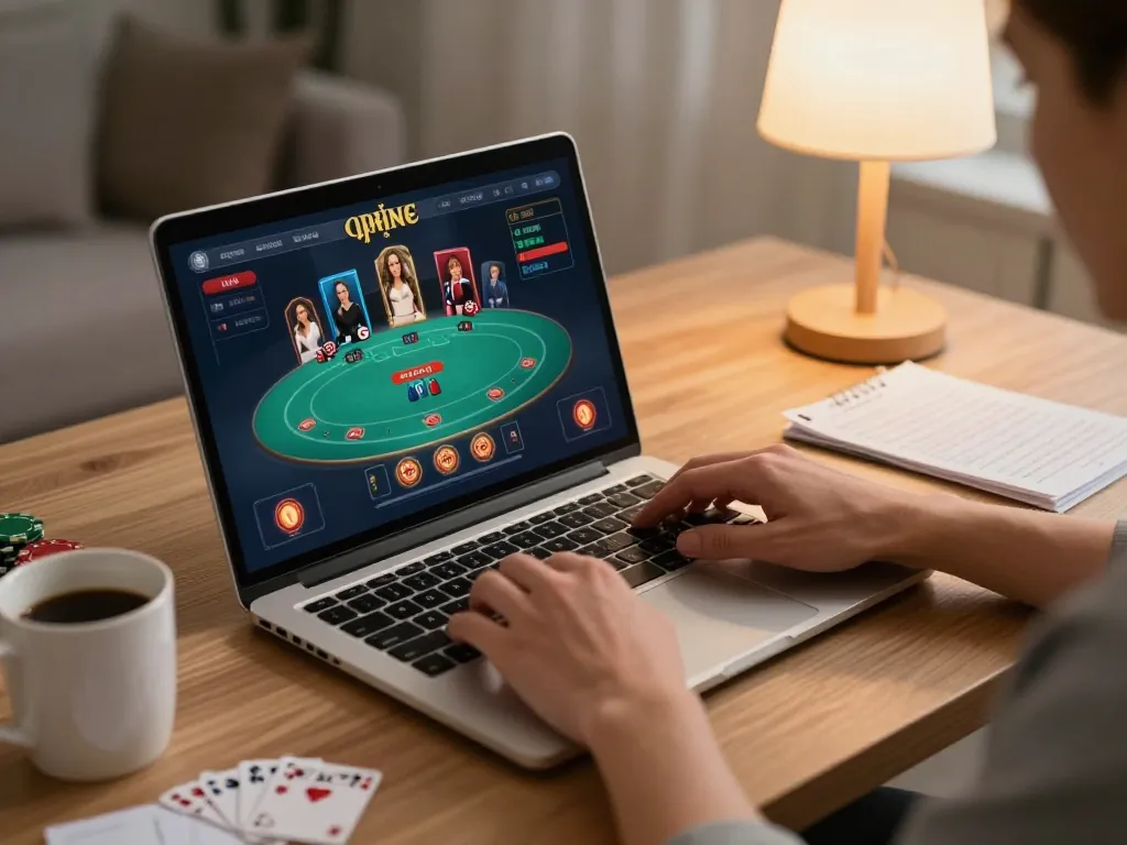 SC88 player engaging with online poker interface while managing bankroll efficiently.