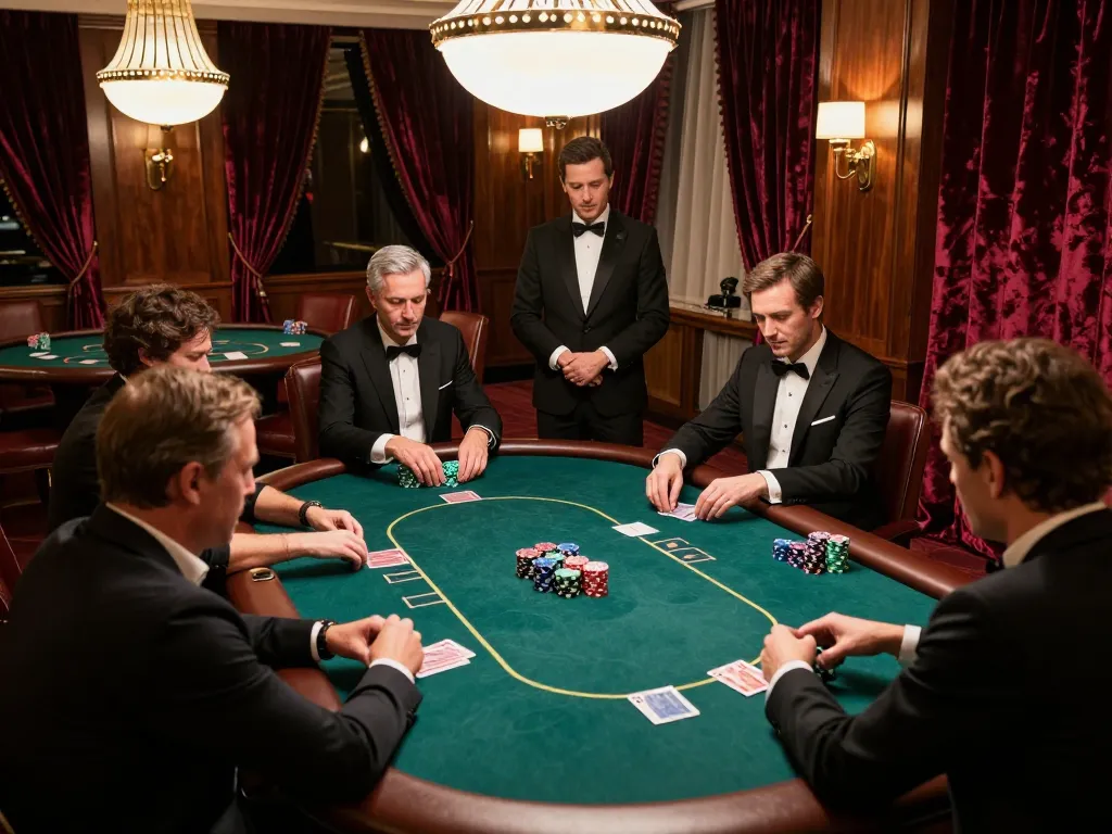 Players engaged in a high-stakes F168 poker game, showcasing chips and cards under ambient lighting.