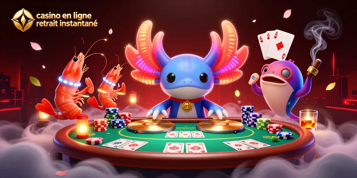 Découvrez le casino en ligne retrait instantané avec des personnages animés dans une scène vibrante et ludique.