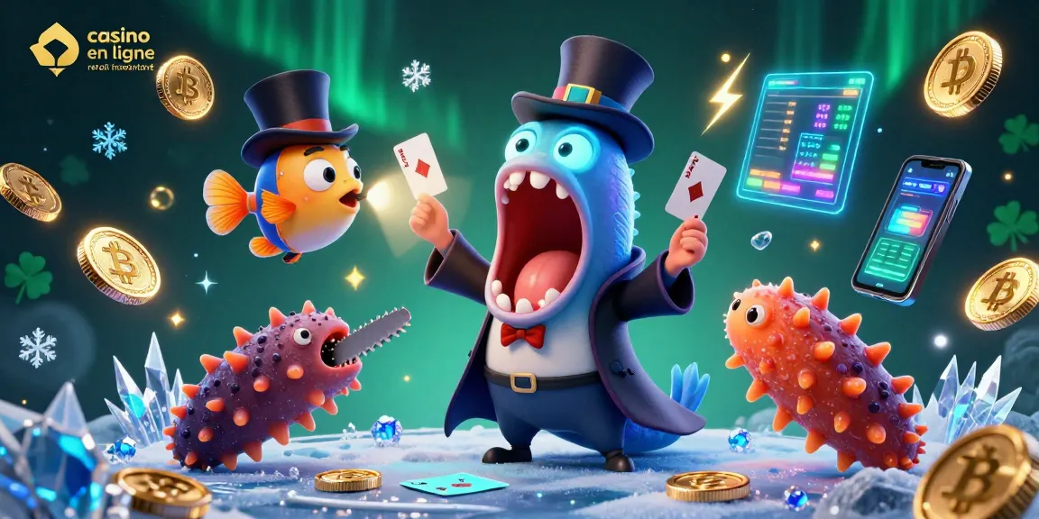 Jouez au casino en ligne retrait instantané avec une illustration 3D animée captivante d'un poisson-lampe et d'une murène goulue.