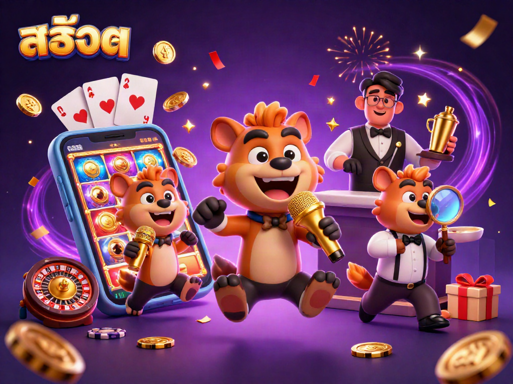 Experience สล็อต excitement in a vibrant casino setting with characters and dynamic gaming elements.