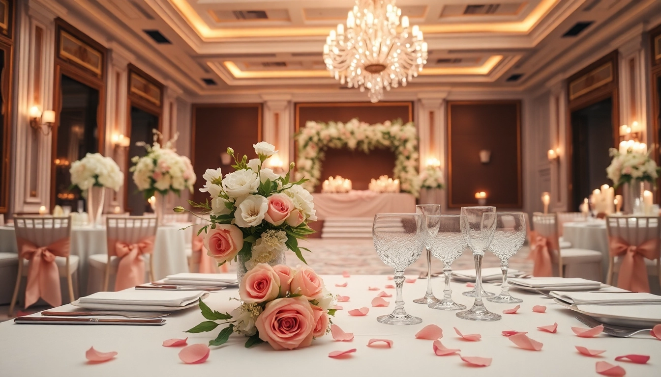 Beautifully arranged Wedding Event Space Jacksonville with elegant décor and ambient lighting.