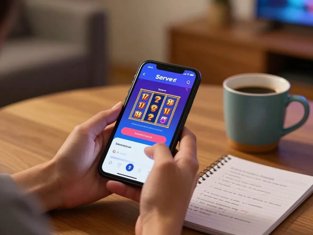 Playing slot server thailand online on a smartphone with strategic notes nearby in a cozy home.