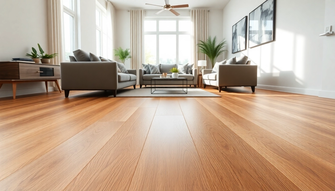 Showcase of lvp flooring in a modern living room, highlighting details and textures in a bright, inviting setting.