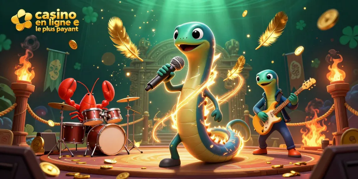 Illustration dynamique d'un casino en ligne le plus payant avec un electric eel DJ et ses musiciens sous-marins.