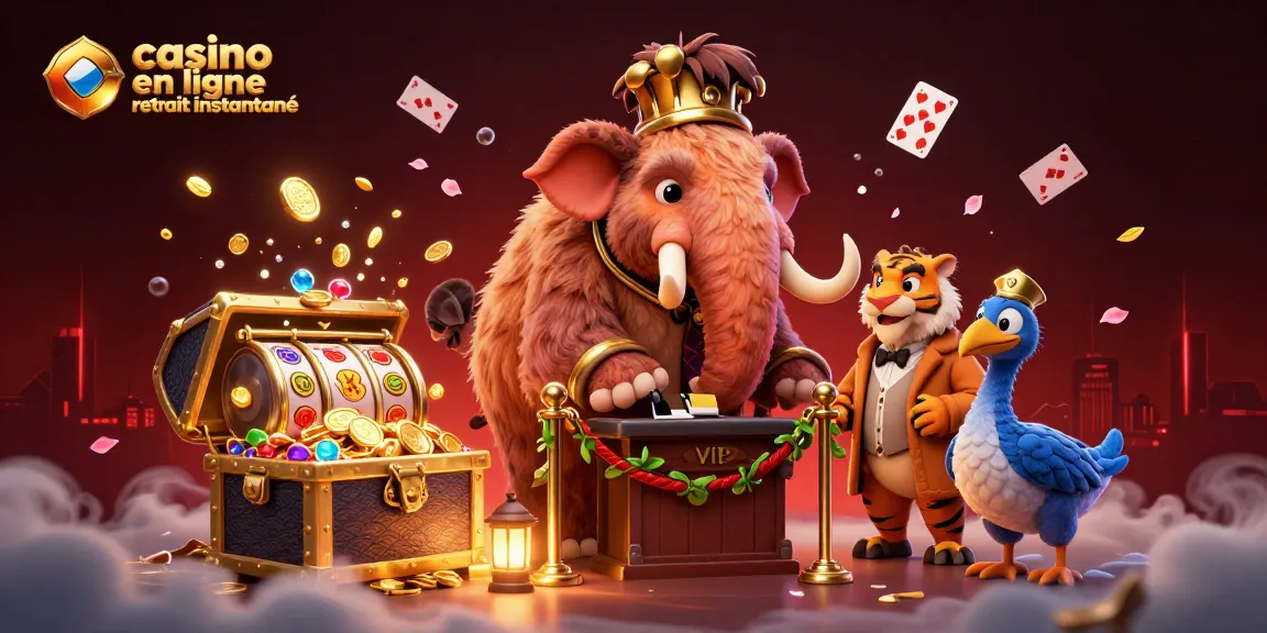 casino en ligne retrait instantané : animation d'un mammouth bouncer et d'un VIP dans un casino vibrant