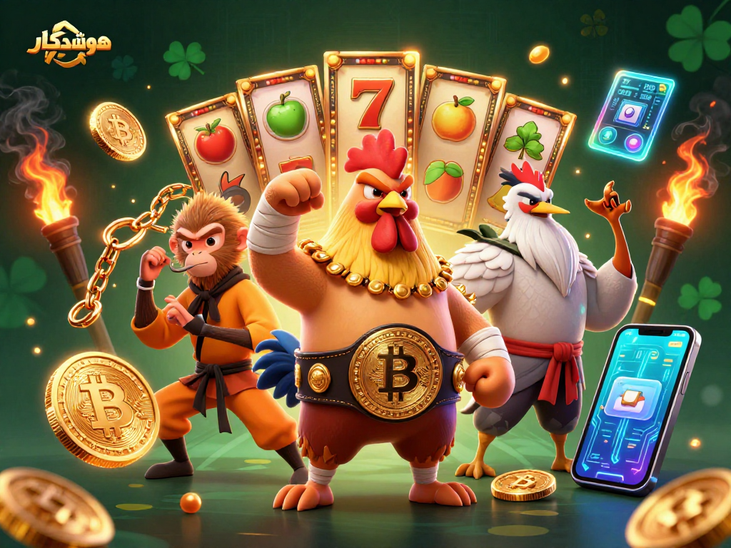 Engage in thrilling gameplay with هوشمندکار's vibrant cartoon scene featuring characters and colorful slot elements.