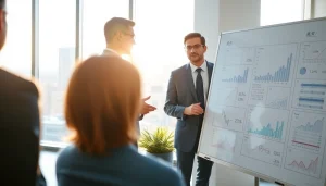 카드깡 개념을 설명하는 전문가의 모습, 동적인 사무실 환경